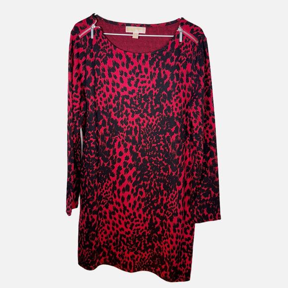 Michael Michael Kors Dress Women’s XL Red Black Animal Print Long Sleeve - Picture 1 of 15